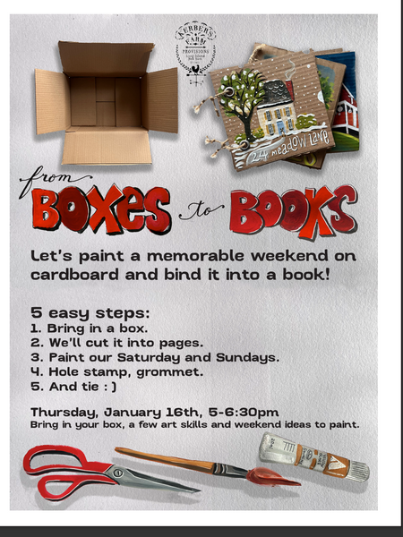 FROM BOXES TO BOOKS PAINT CLASS W/ MICHELLE ON THURSDAY JANUARY 16TH 5-6:30PM